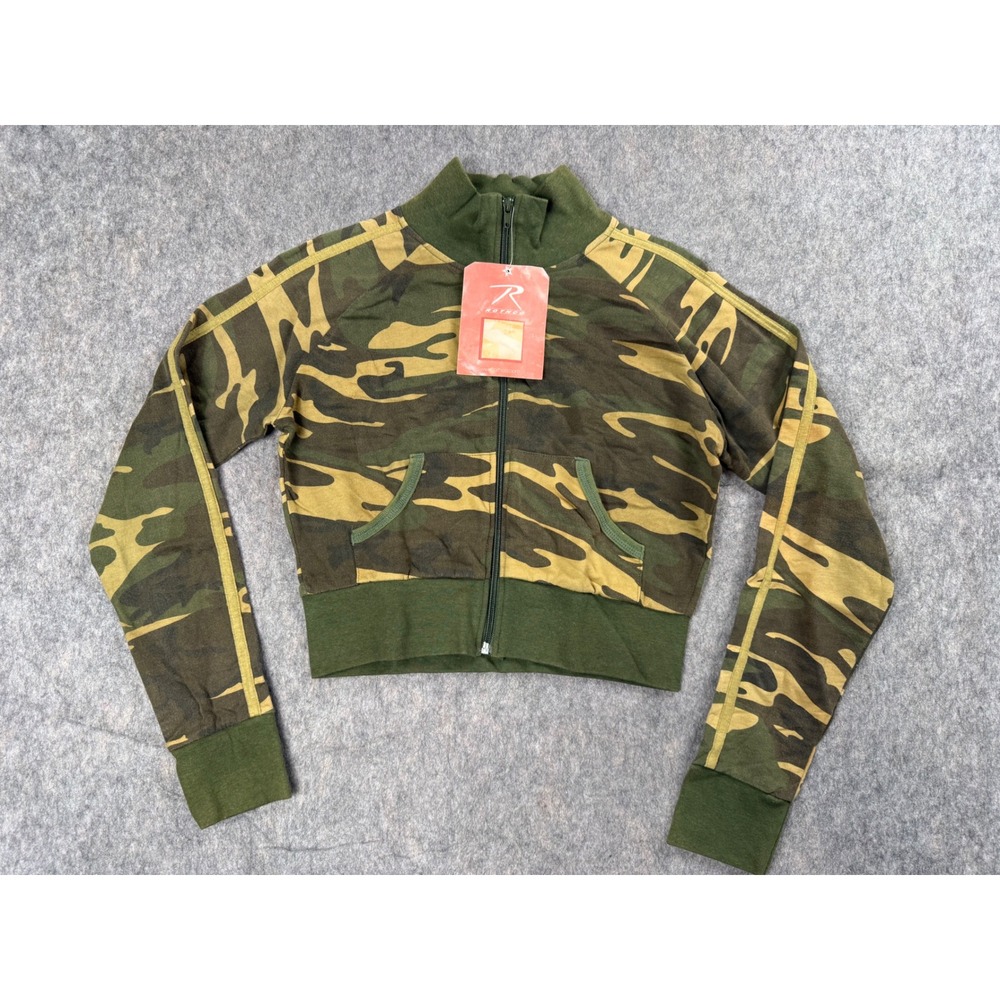 Rothco Camo Track Jacket Women Medium Green Cotton Cropped Zip Up Y2K Streetwear